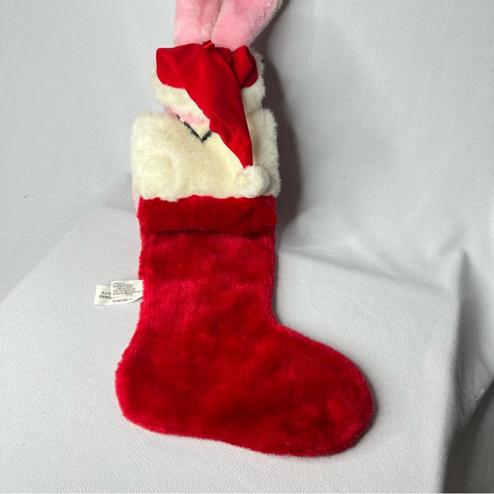 1993 Eveready Energizer Bunny Plush Christmas Stocking Red White Pink - Picture 9 of 10